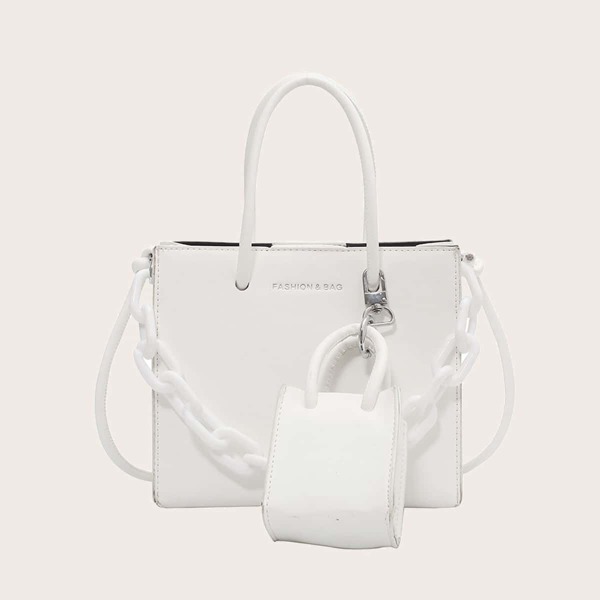 

Letter Graphic Bucket Bag With Satchel Bag, White