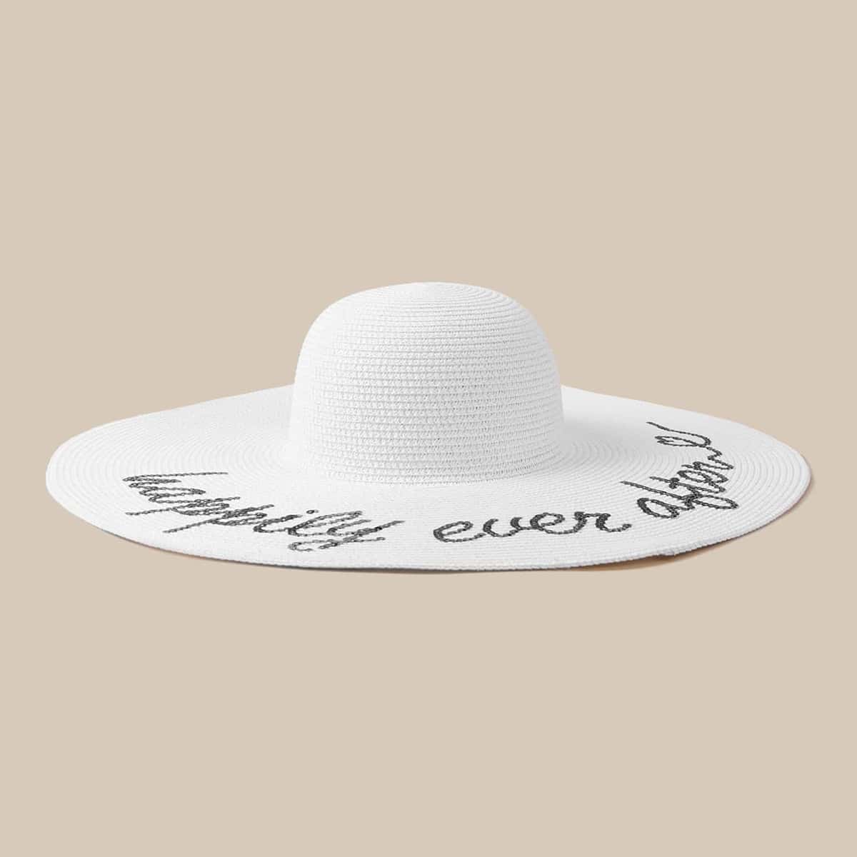 

Sequin Slogan Straw Hat, Multicolor