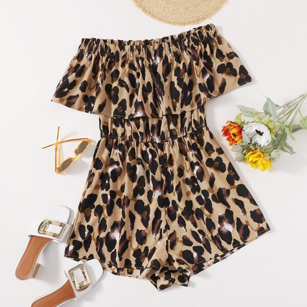 

Plus Bardot Ruffle Trim Allover Print Romper, Multicolor