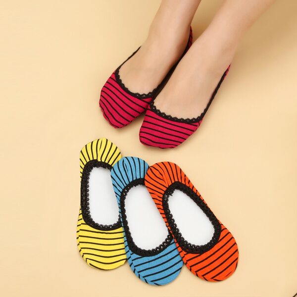 

4pairs Striped Invisible Socks, Multicolor
