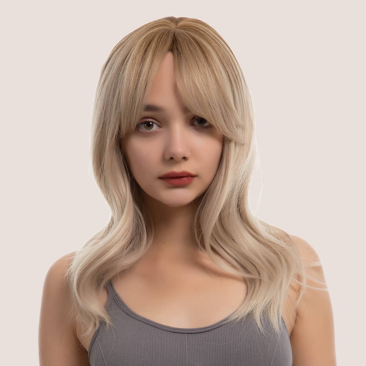 

Natural Long Curly Wig With Bangs, Ombre