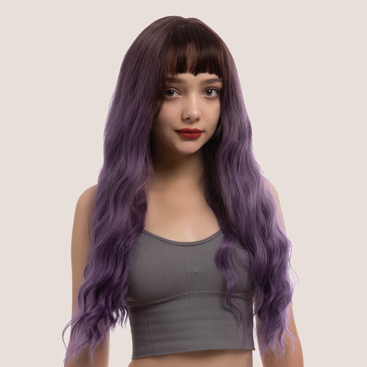 

Natural Long Curly Wig With Bangs, Ombre