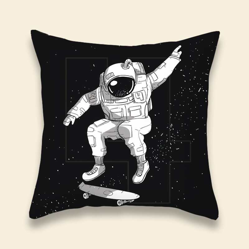 

Astronaut Print Cushion Cover Without Filler, Black and white