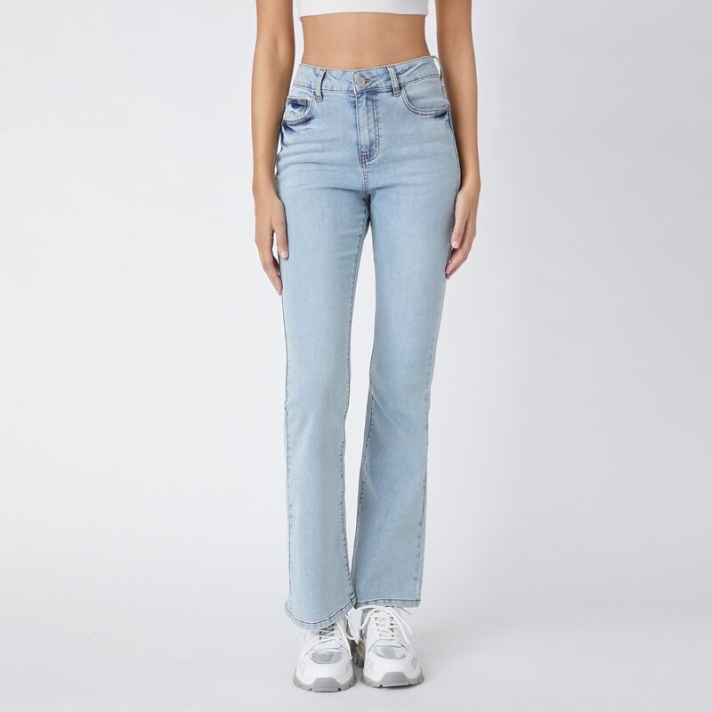 

Vintage High-Waist Denim Slim Flare Jeans, Light wash
