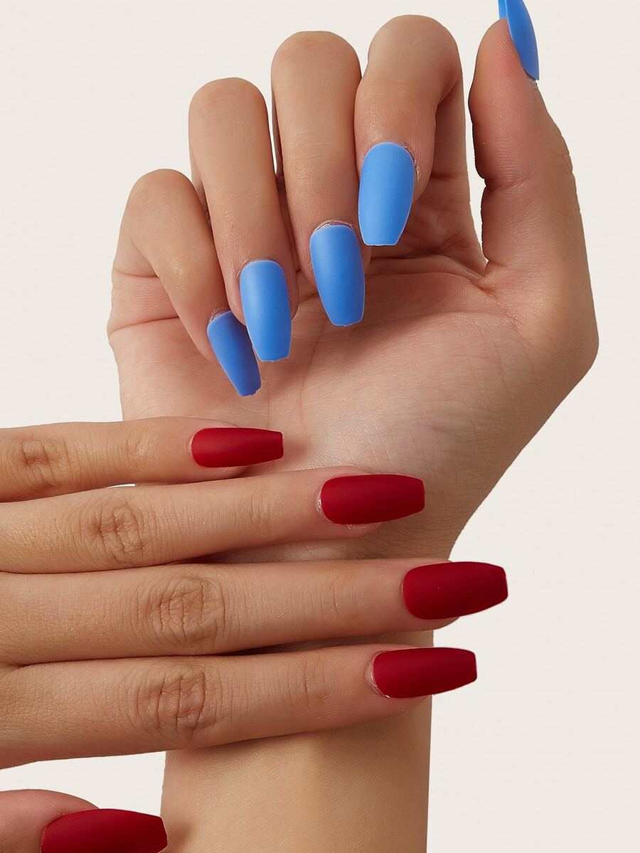 24pcs Solid Fake Nail & 1sheet Tape - Multicolor - View 1