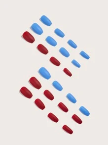 24pcs Solid Fake Nail & 1sheet Tape - Multicolor - View 2