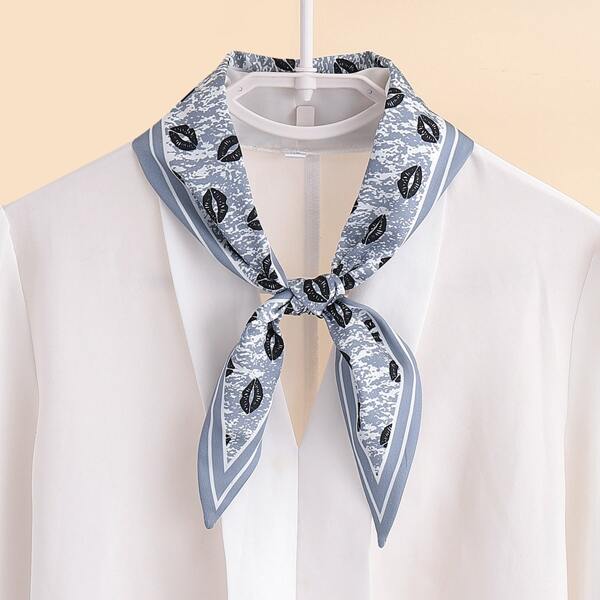 

Lip Print Skinny Scarf, Baby blue