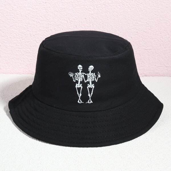 

Skeleton Print Bucket Hat, Black