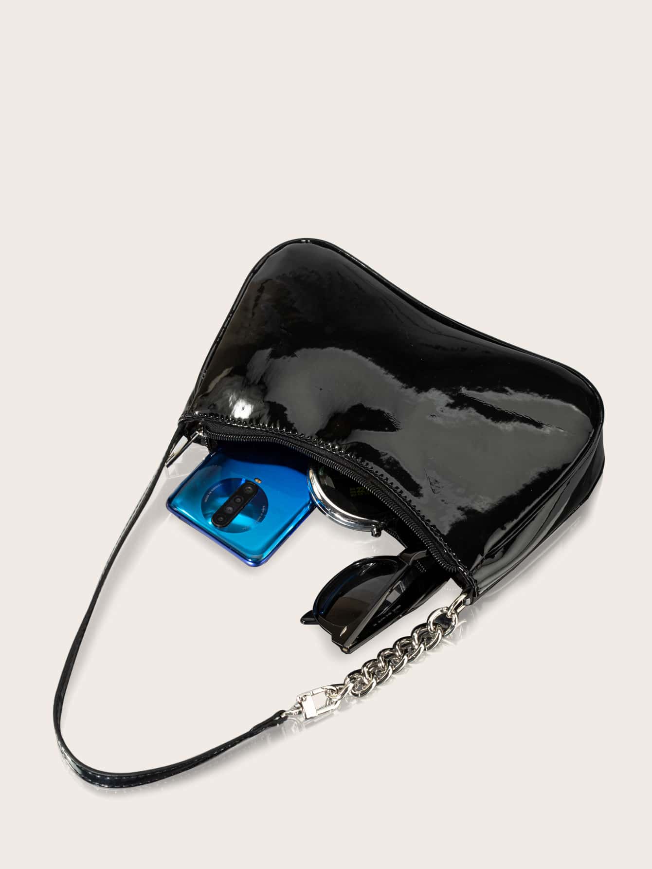 Minimalist Patent Chain Saddle Bag For Teen Girls Women College Students,Rookies & White-Collar Workers Perfect For Office,College,Work ,Business,Commute
