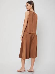 MOTF PREMIUM RELAXED FIT TOP & GATHERED SKIRT SET - Coffee Brown - View 2