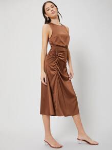 MOTF PREMIUM RELAXED FIT TOP & GATHERED SKIRT SET - Coffee Brown - View 5