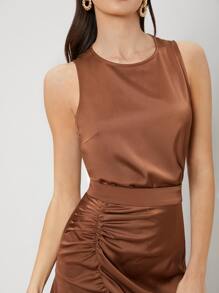 MOTF PREMIUM RELAXED FIT TOP & GATHERED SKIRT SET - Coffee Brown - View 6
