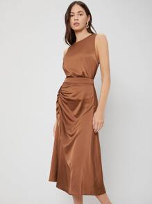 MOTF PREMIUM RELAXED FIT TOP & GATHERED SKIRT SET - Coffee Brown - View 8