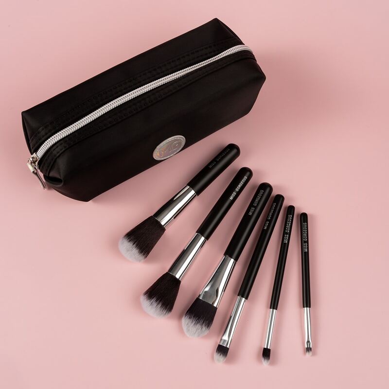 

6pcs Makeup Brush Set & 1pc Storage Bag, Black