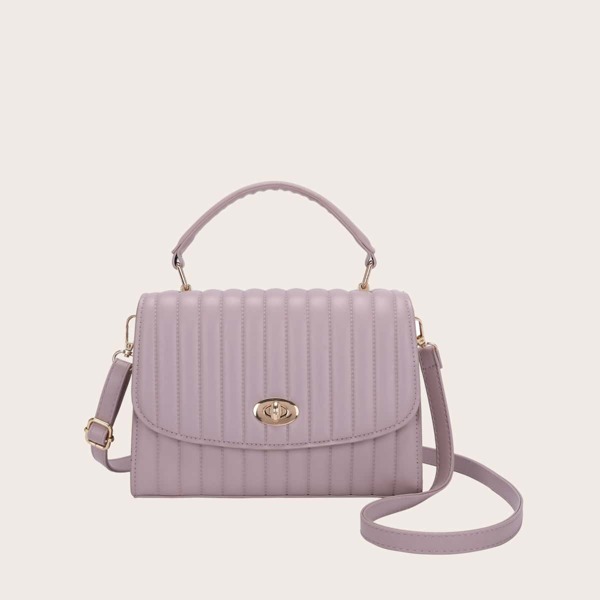

Quilted Twist Lock Flap Satchel Bag, Purple