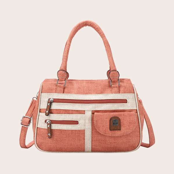 

Double Zip Front Large Capacity Tote Bag, Orange