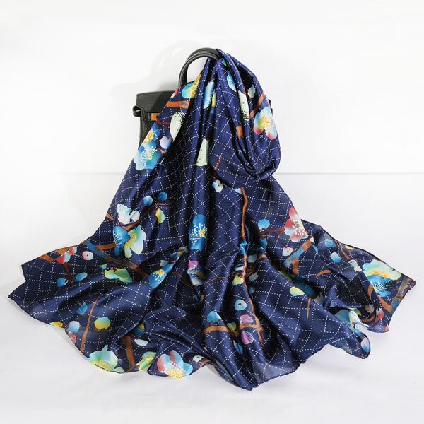 

Plaid Pattern Scarf, Navy blue