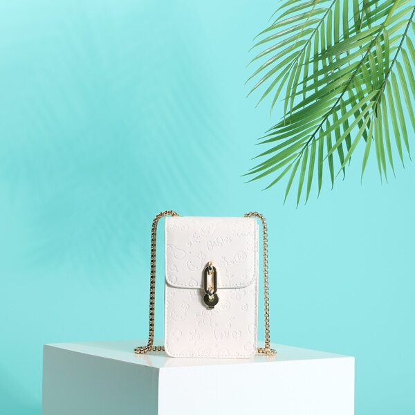 

Cartoon Embossed Crossbody Bag, White