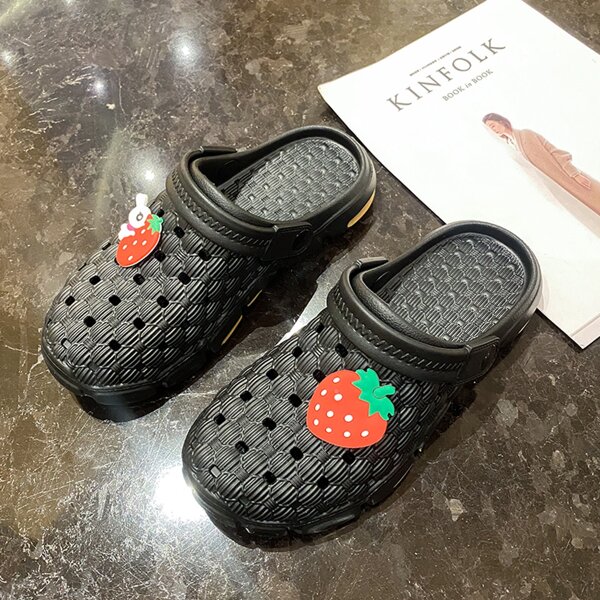 

Strawberry Appliques Hollow-out Vented Clogs, Black