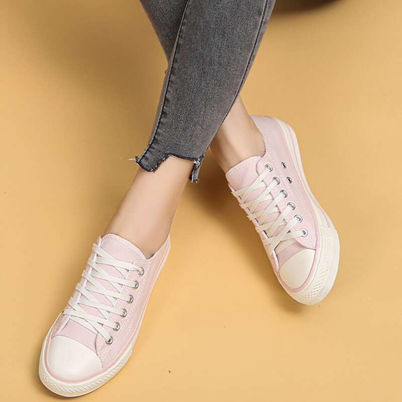

Solid Lace-up Canvas Sneakers, Baby pink