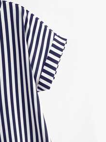 SHEIN LUNE Plus Striped Print High Low Hem Blouse - Blue and White - View 3