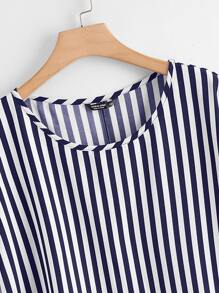 SHEIN LUNE Plus Striped Print High Low Hem Blouse - Blue and White - View 4