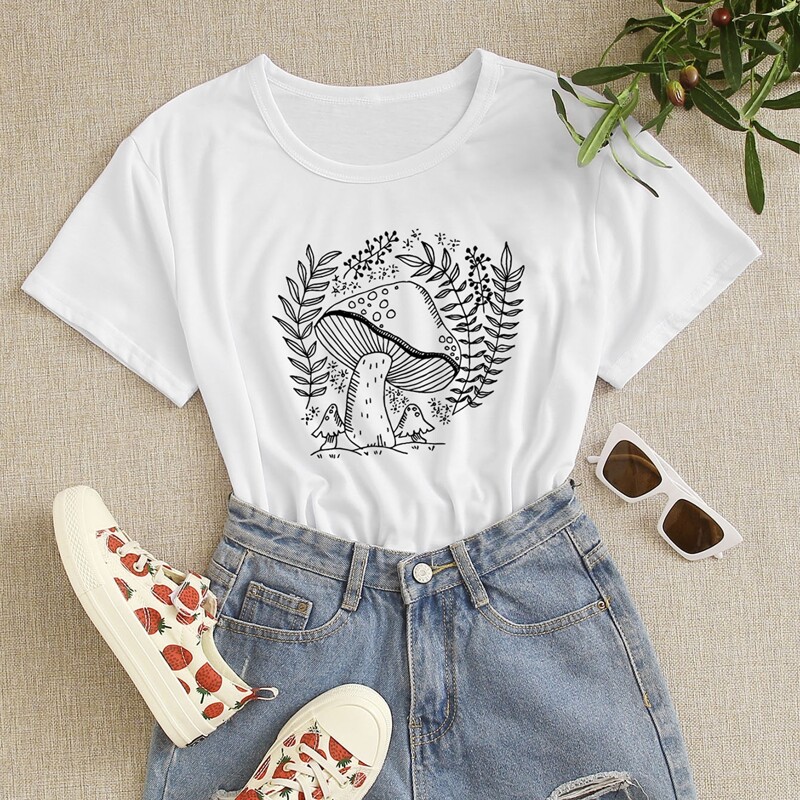 

Mushroom Print Tee, White