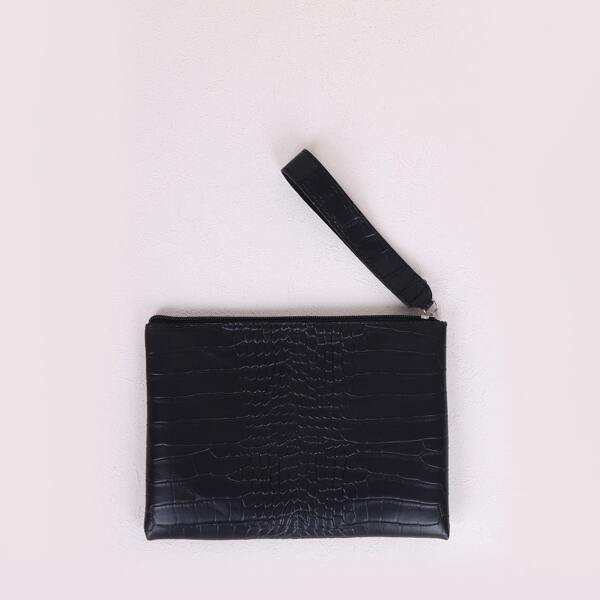 

Croc Embossed Clutch Bag, Black