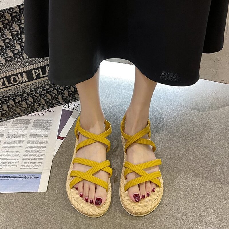 

Criss Cross Strap Flat Sandals, Yellow