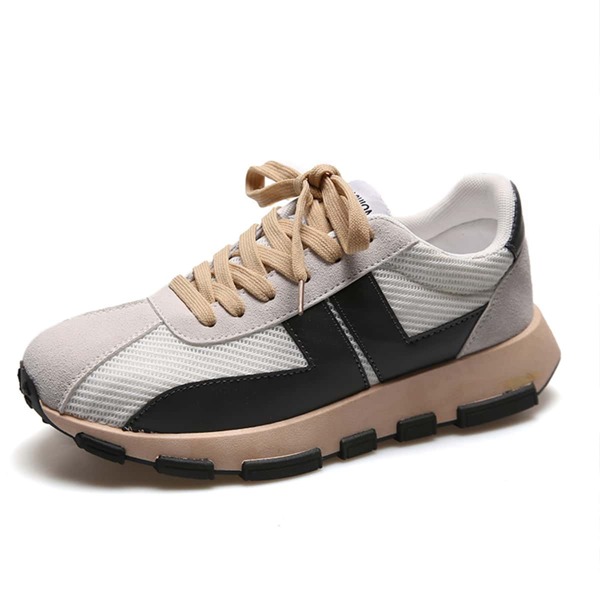 

Men Lace-up Front Two Tone Running Shoes, Beige