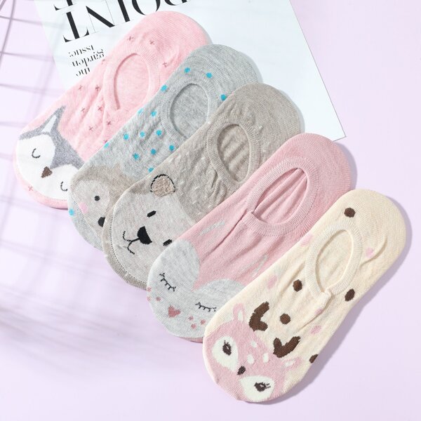

5pairs Cartoon Graphic Invisible Socks, Multicolor