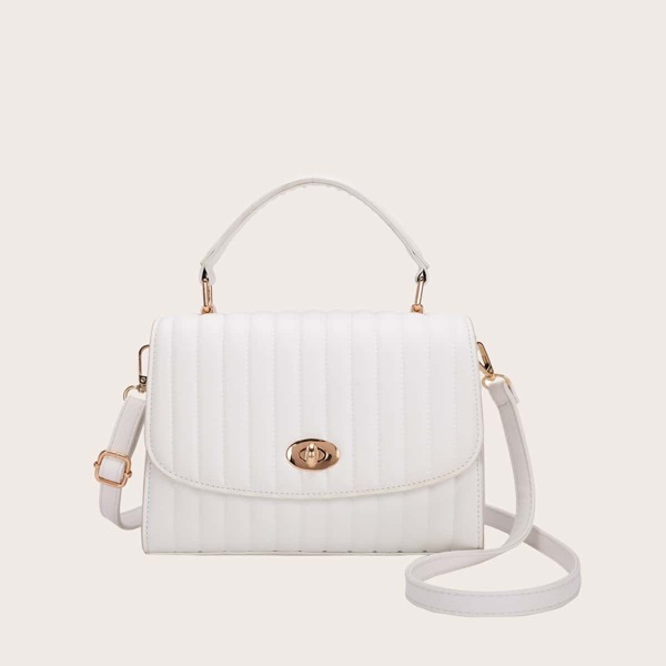 

Minimalist Quilted Twist Lock Satchel Bag, White
