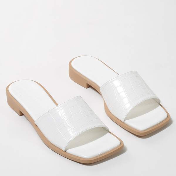 

Croc Embossed Slide Sandals, White