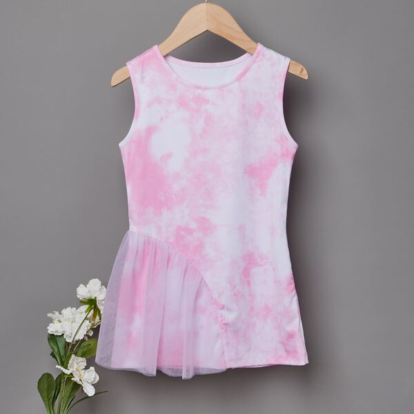 

Toddler Girls Contrast Mesh Tie Dye Tank Dress, Pink