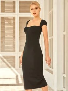 Zipper Back Slit Bandage Dress - Black - View 4