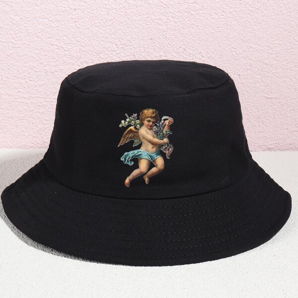 

Angel Print Bucket Hat, Black