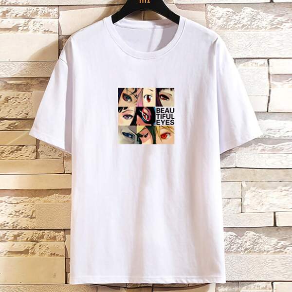

Men Figure & Letter Print Tee, White