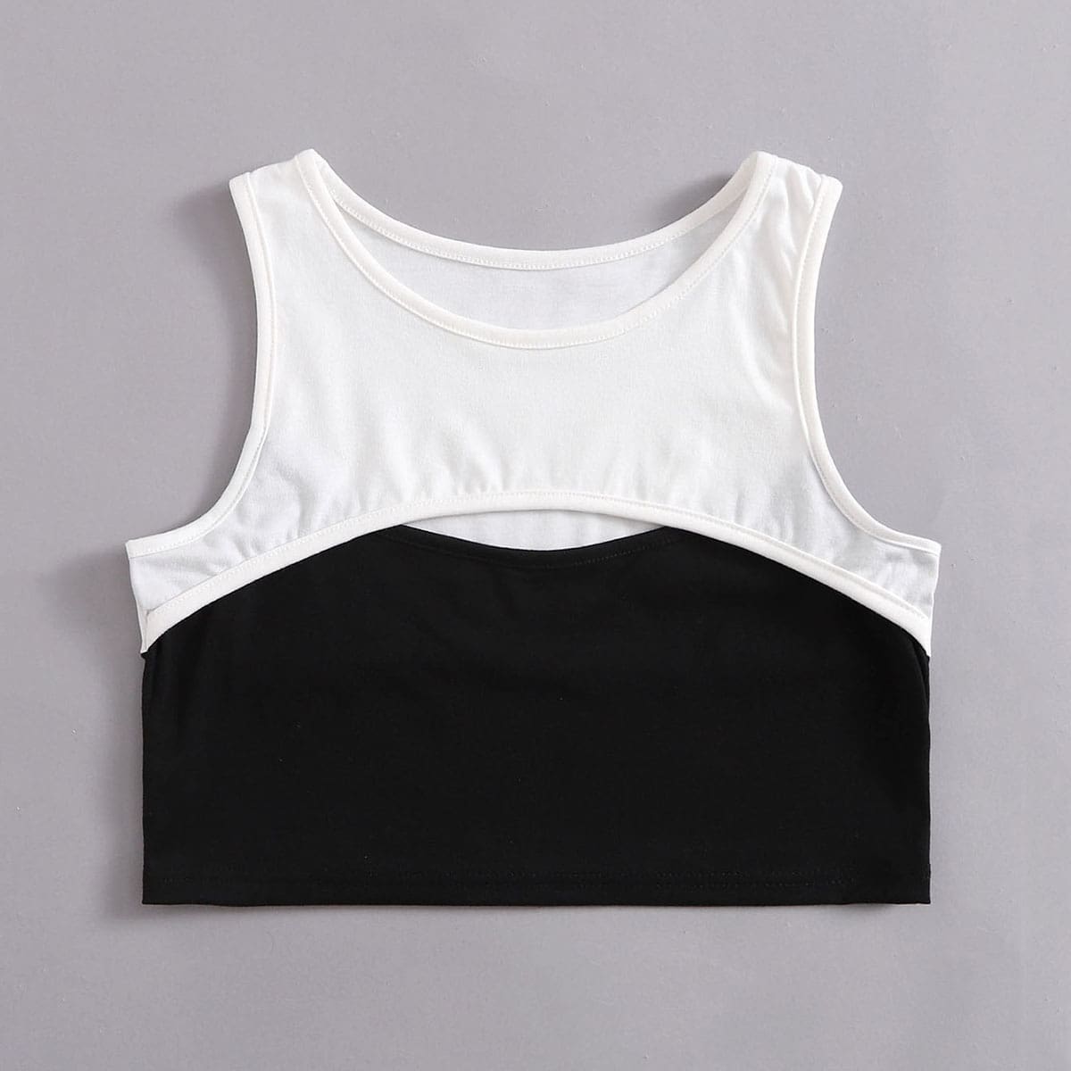 

Colorblock Cut Out Tank Top, Black and white