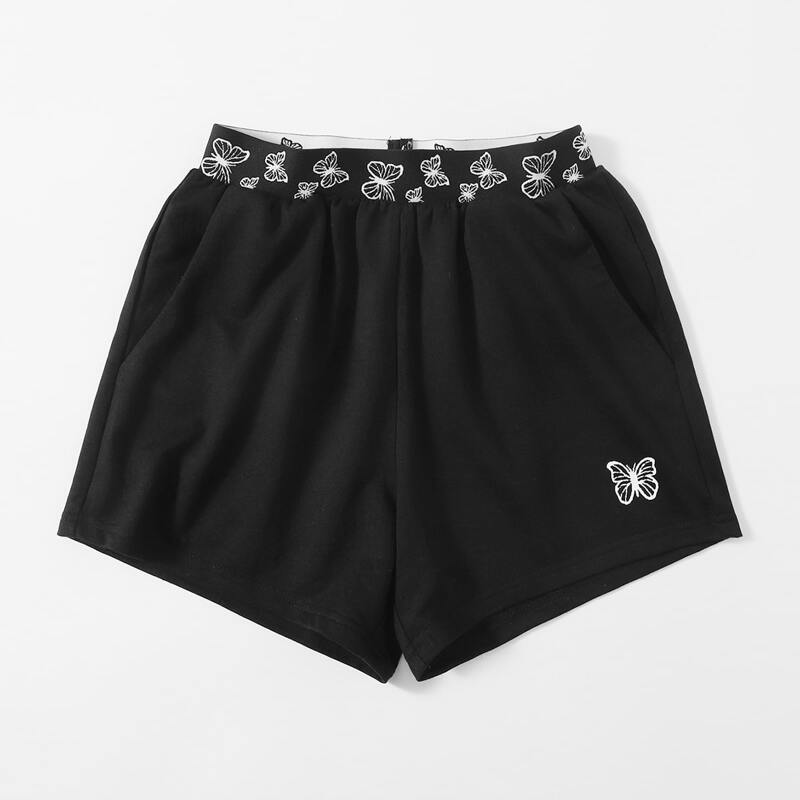 

Butterfly Graphic Shorts, Black