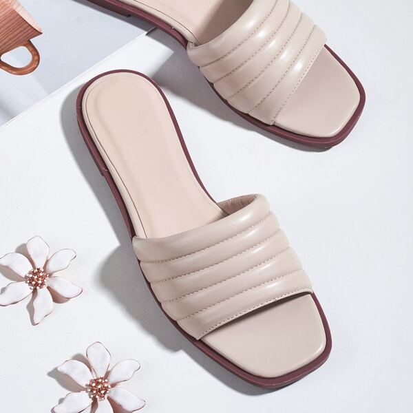 

Stitch Detail Slide Sandals, Apricot