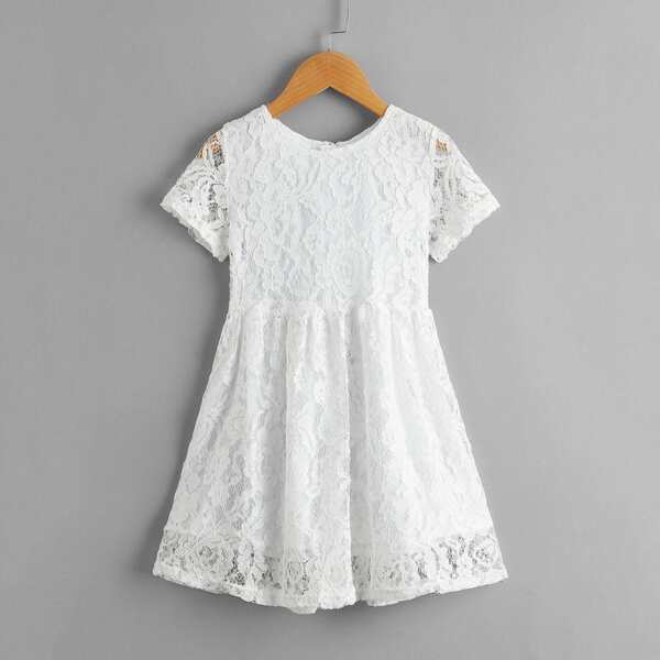 

Toddler Girls Solid Lace A-line Dress, White