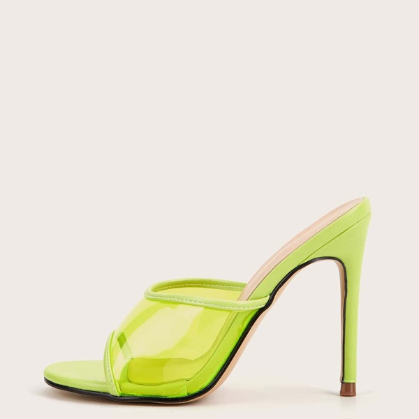 

Clear Stiletto Heeled Mules, Mint green