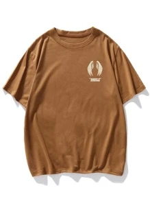 Manfinity Roghcode 男士翅膀和字母圖案T恤 - 棕色 - 查看 2