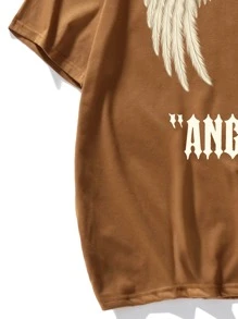 Manfinity Roghcode 男士翅膀和字母圖案T恤 - 棕色 - 查看 4