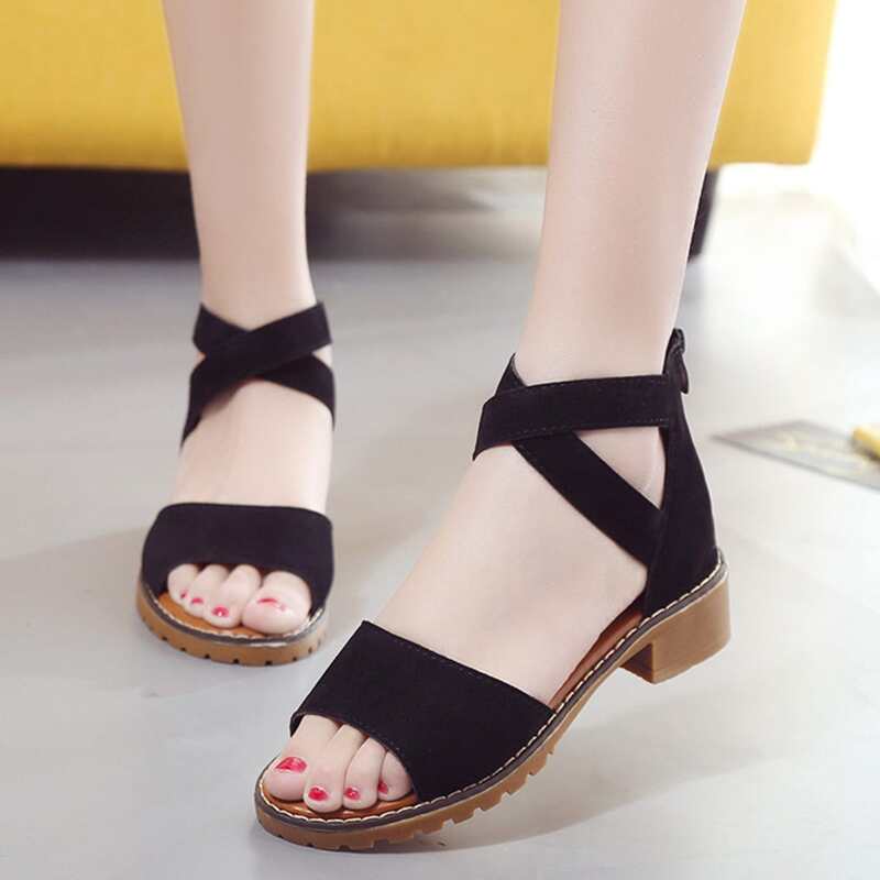 

Criss Cross Back Zip Sandals, Black