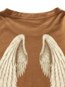 Manfinity Roghcode 男士翅膀和字母圖案T恤 - 棕色 - 查看 5