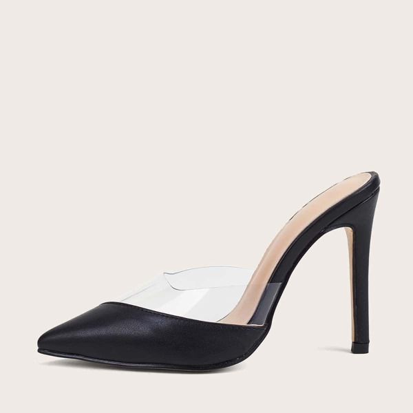 

Clear Detail Stiletto Heeled Mules, Black