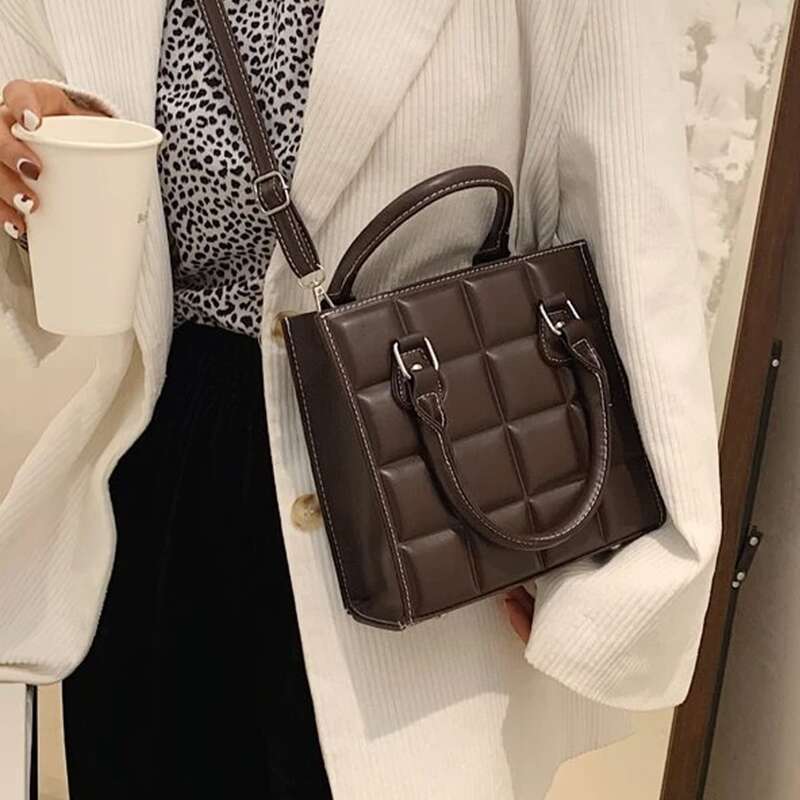 

Quilted Square Satchel Bag, Brown