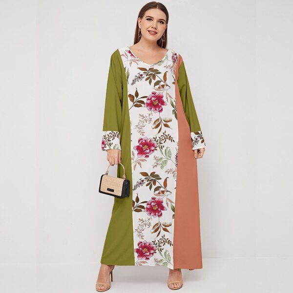 

Plus Floral Print Colorblock Tunic Dress, Multicolor