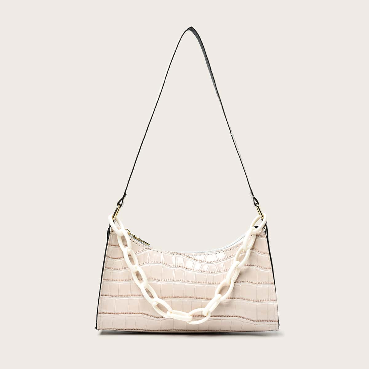 

Croc Embossed Baguette Bag, Beige